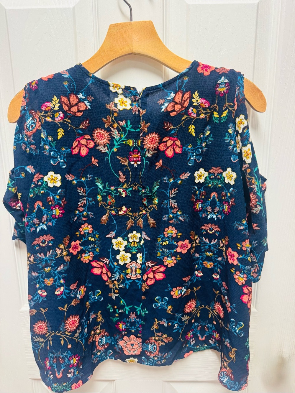Haute Monde Navy Floral Cold-Shoulder Top